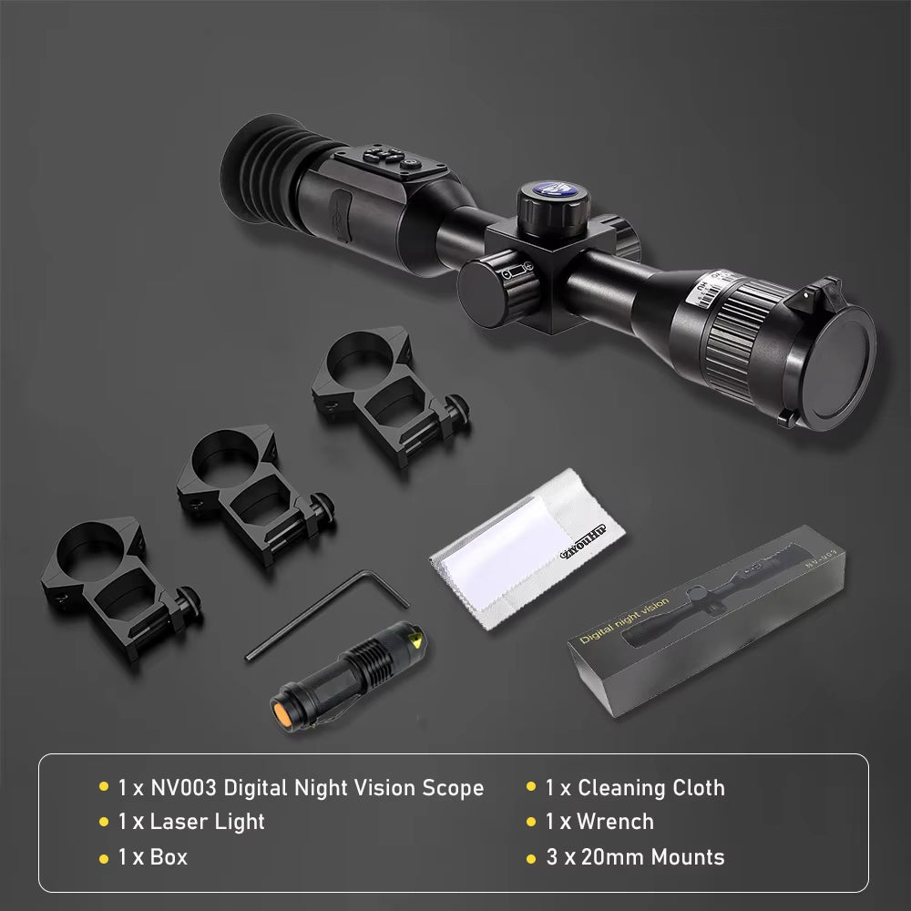 NV003 Night Vision Scope Infrared Monocular with Crosshair for Hunting HD Video Camera Round Screen Day Night Digital Sight