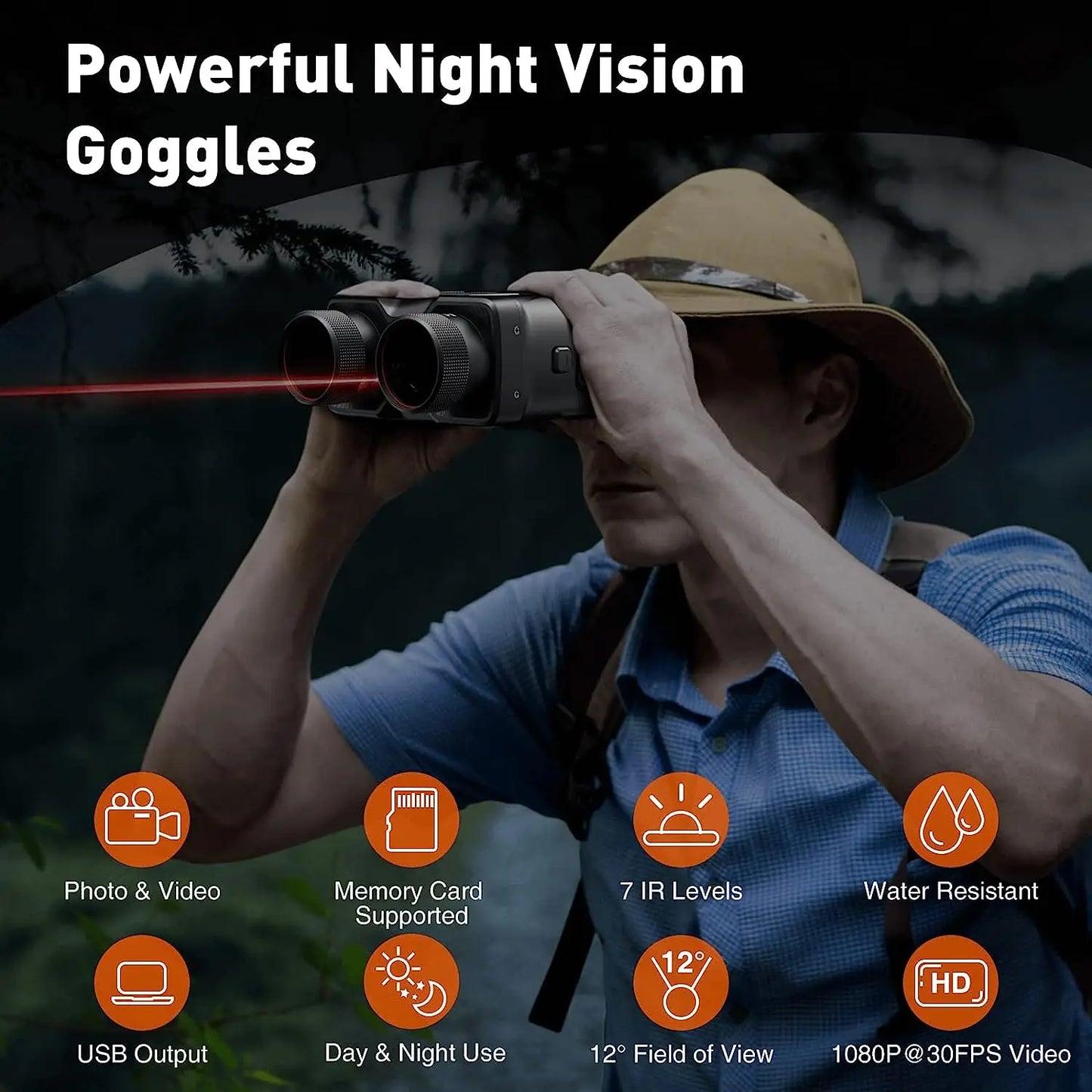 New HD Video Digital Night Vision Goggles Infrared IR Camera Binoculars Scope Red Laser Dot Search Observed Target for Hunting