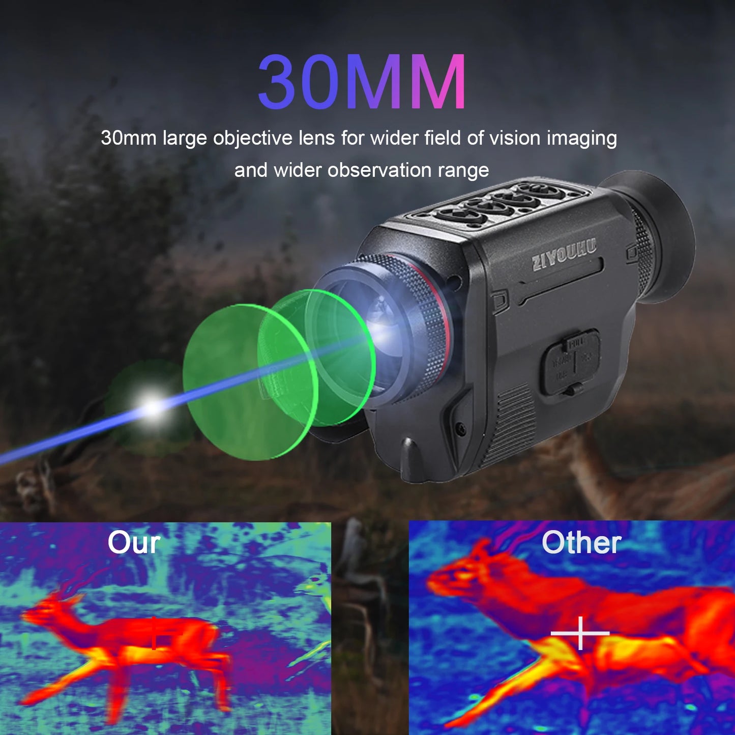 ZIYOUHU Infrared Thermal Imaging Monocular for Hunting 384×288 Hotspot Tracking Pseudo Color Heat TG30 Handheld Thermal Cameras