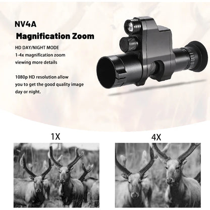 NV4A Infrared Night Vision Monocular Device Round Screen Crosshair 4X Zoom HD Video Camera Attach Night Hunting IR Digital Scope