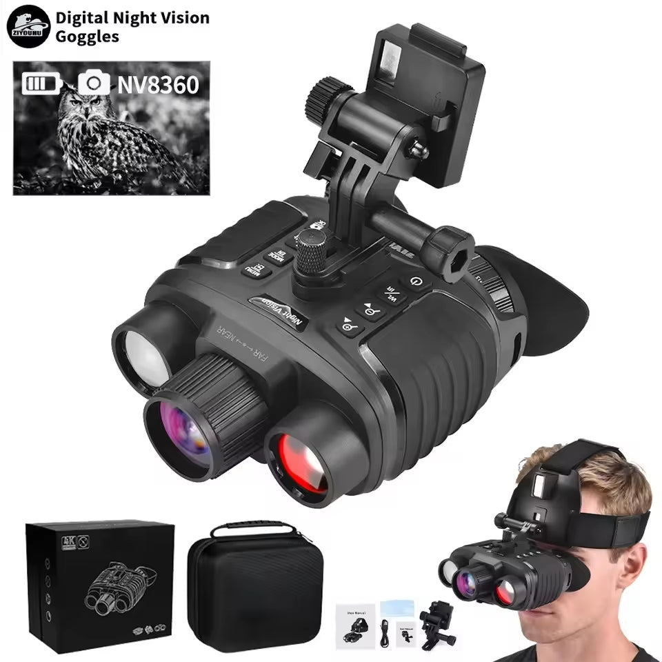 NV8360 4K FHD Full Color Night Vision Helmet Goggles Digital Binoculars Infrared & Flashlight Head Mounted Night Viewer for Hunt