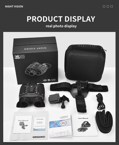 NV8360 4K FHD Full Color Night Vision Helmet Goggles Digital Binoculars Infrared & Flashlight Head Mounted Night Viewer for Hunt